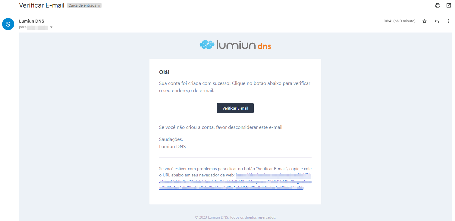 Verificação de e-mail do Lumiun DNS