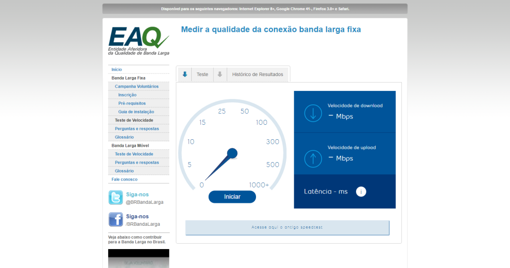 Medir a qualidade da conexão banda larga