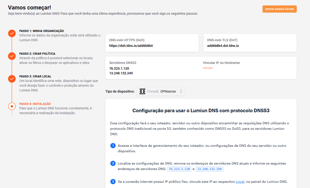 Passo4: Seguir o guia de configuração