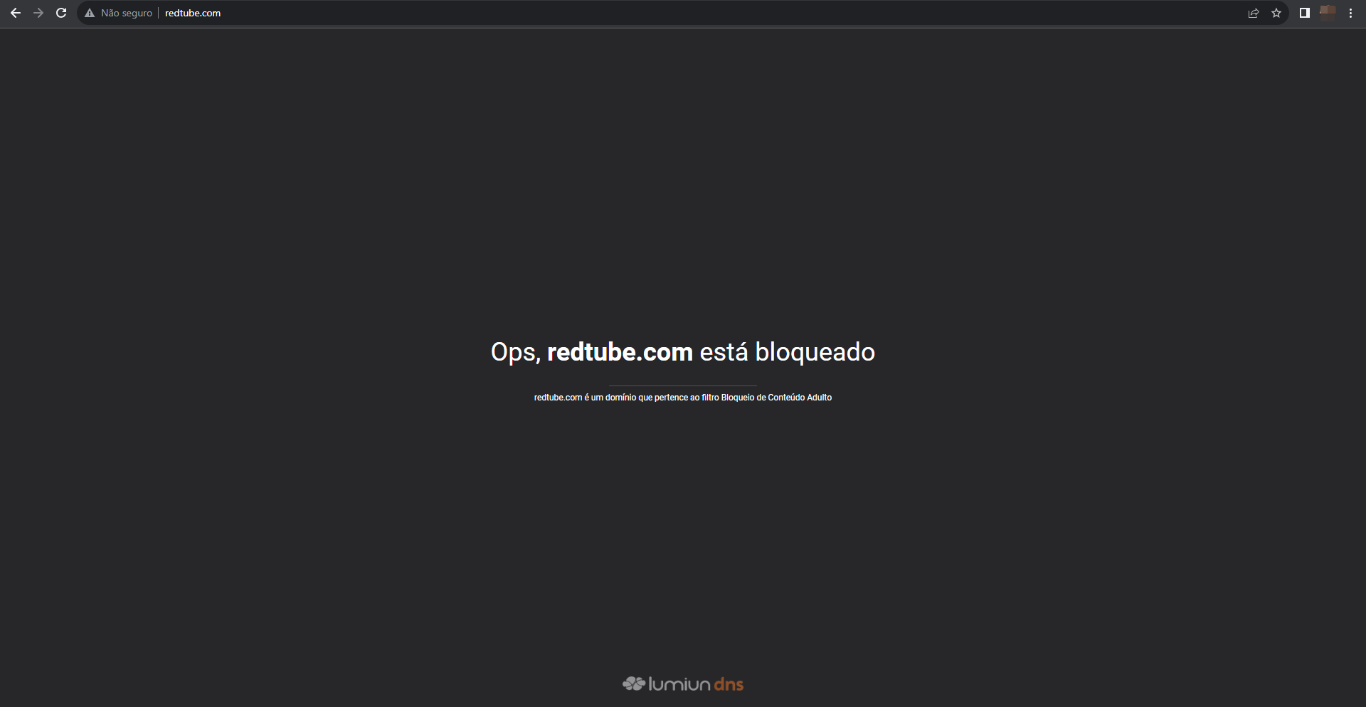 Página de bloqueio realizado pelo filtro do Lumiun DNS