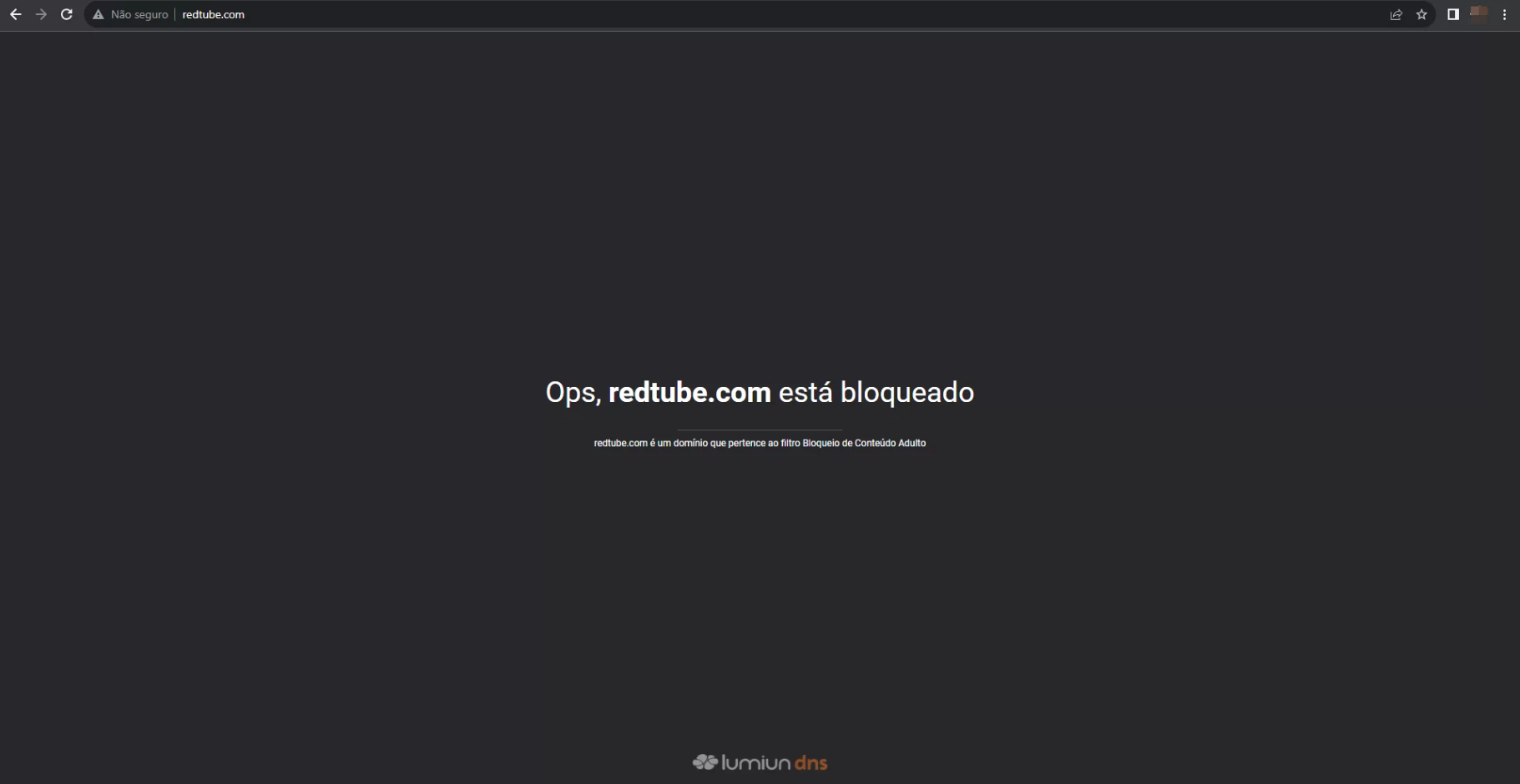 Página de bloqueio exibida pelo Lumiun DNS ao impedir o acesso a um site bloqueado pela política de segurança da empresa.