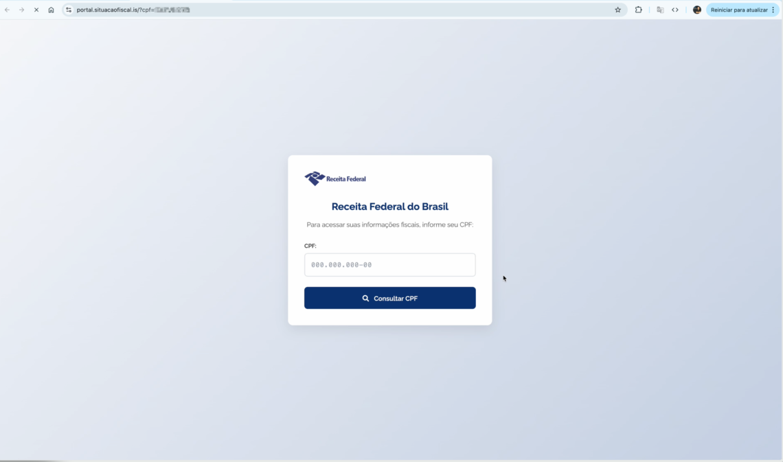 Página falsa da Receita Federal