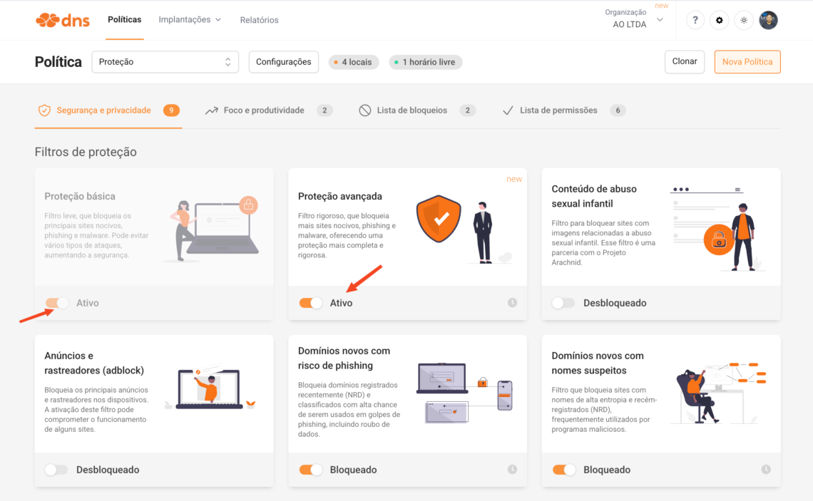 Políticas de acesso do Lumiun DNS