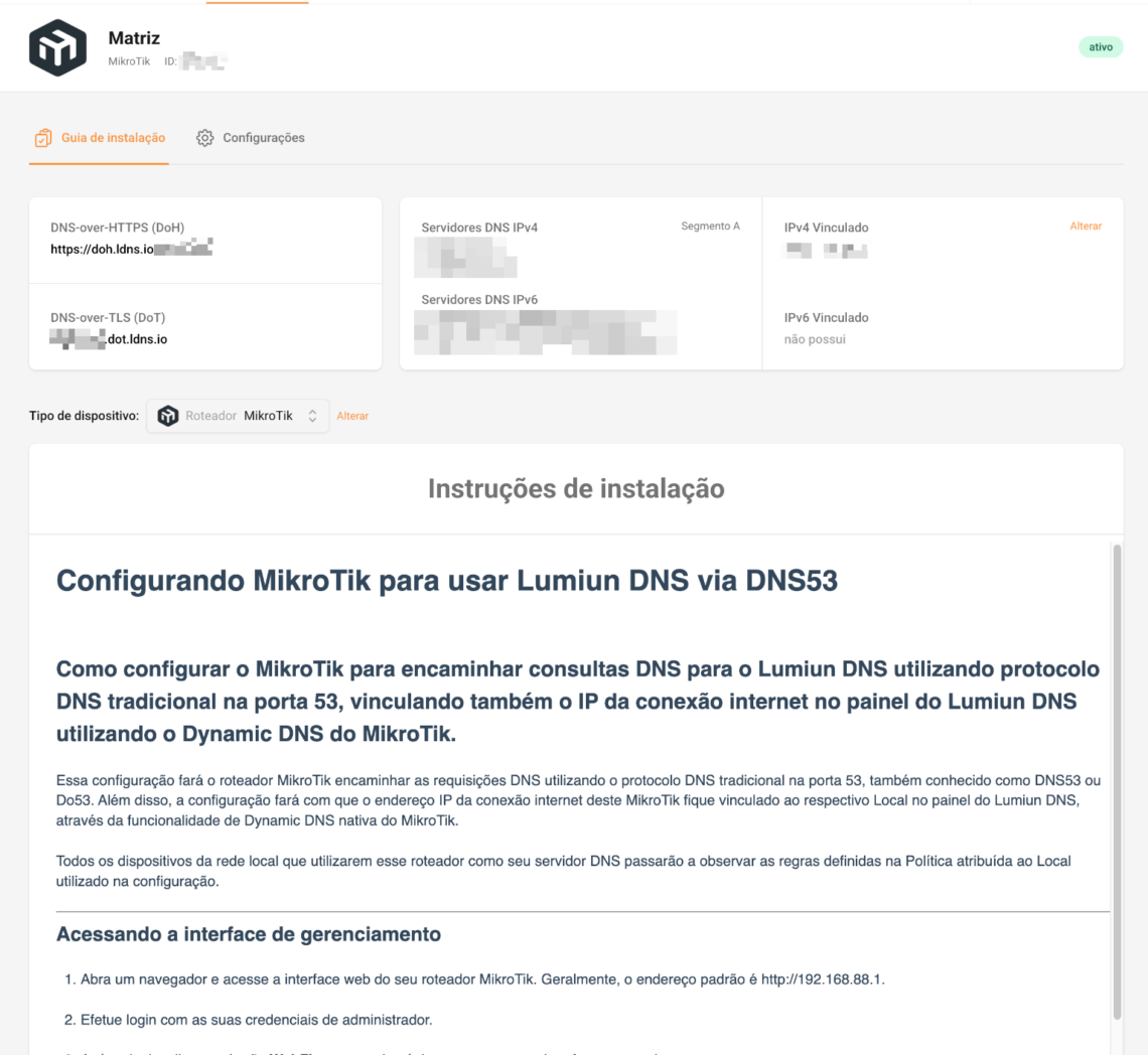 Guia de instalação do Lumiun DNS