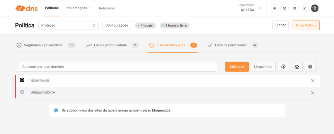 Lista de bloqueio personalizada
