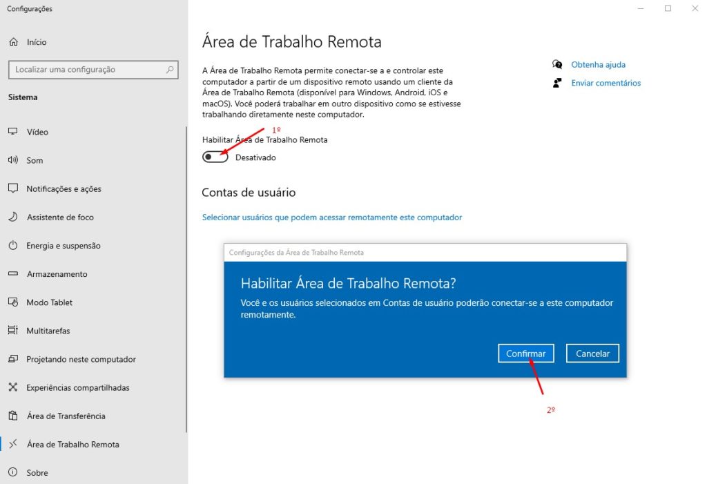 Habilitar Área de Trabalho Remota