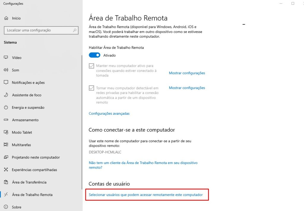 Select users who can remotely access this computer