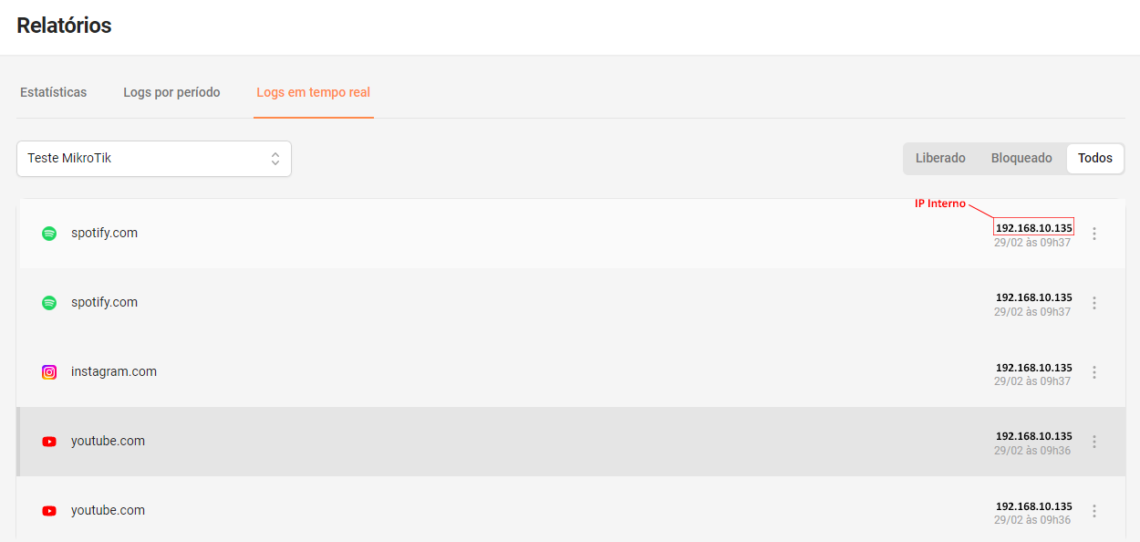 Lumiun DNS Reports Page - Real Time