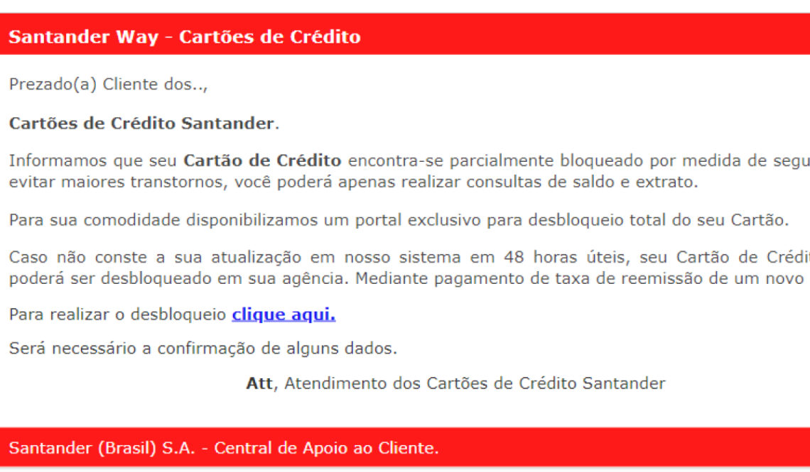 Exemplo de e-mail de phishing