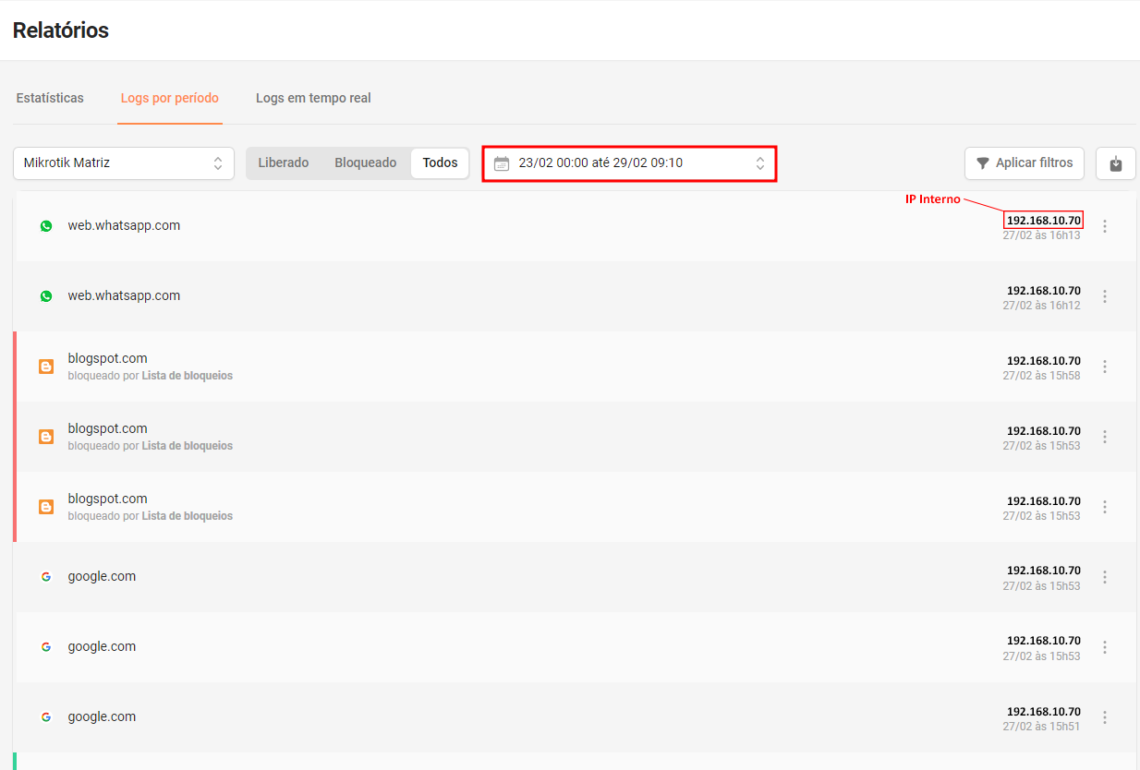 Lumiun DNS Reports Page - Logs by Period