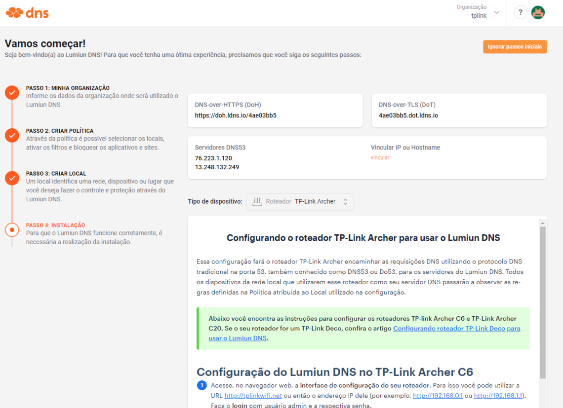 Passo a passo para configuração no Lumiun DNS